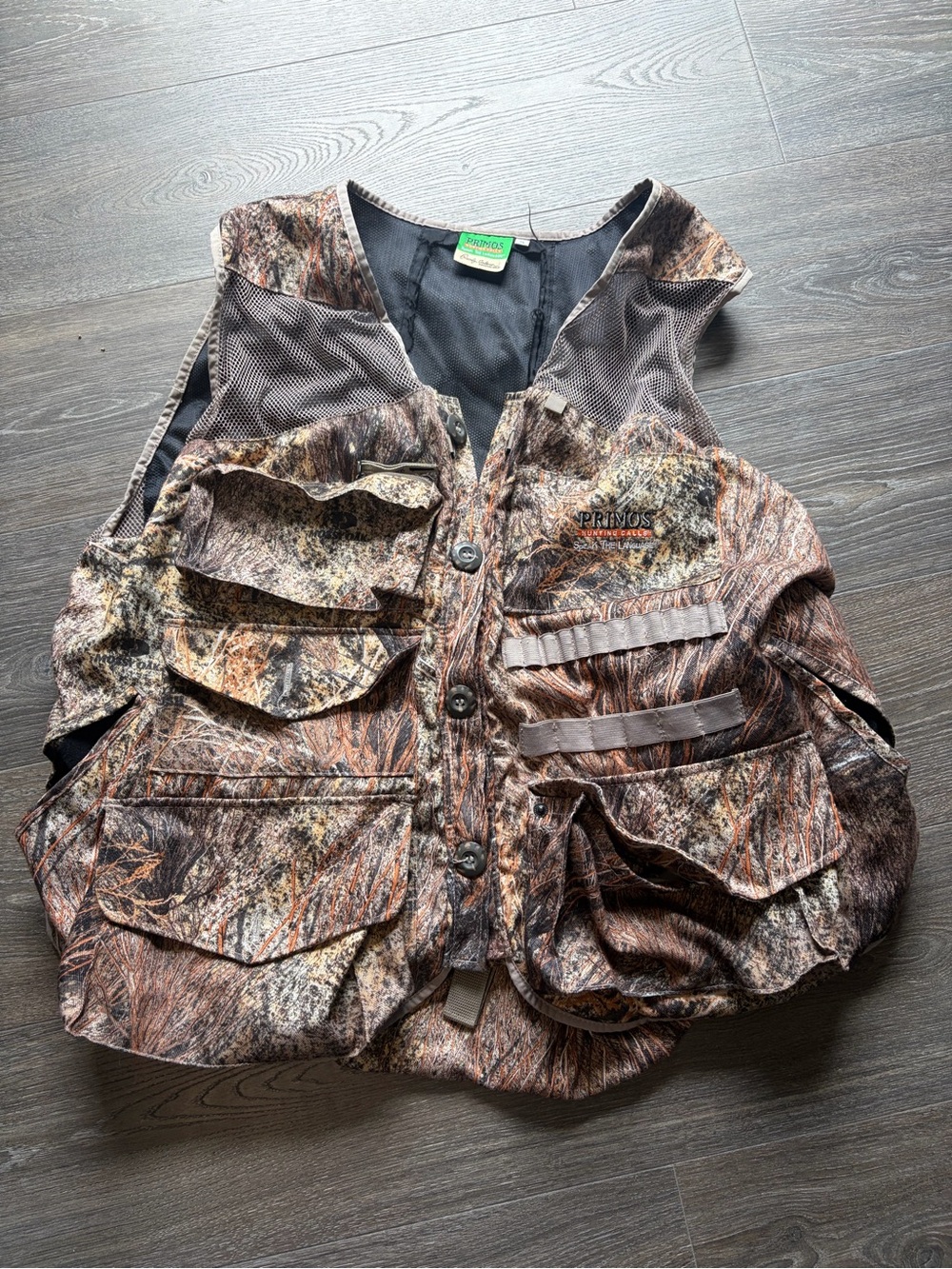 Vintage Primos Turkey Hunting Calls Camouflage Utility Vest Large Cargo Pockets